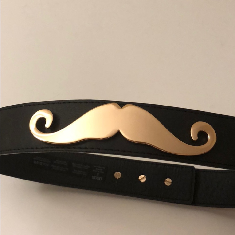 ASOS Black Belt with Gold Mustache Buckle